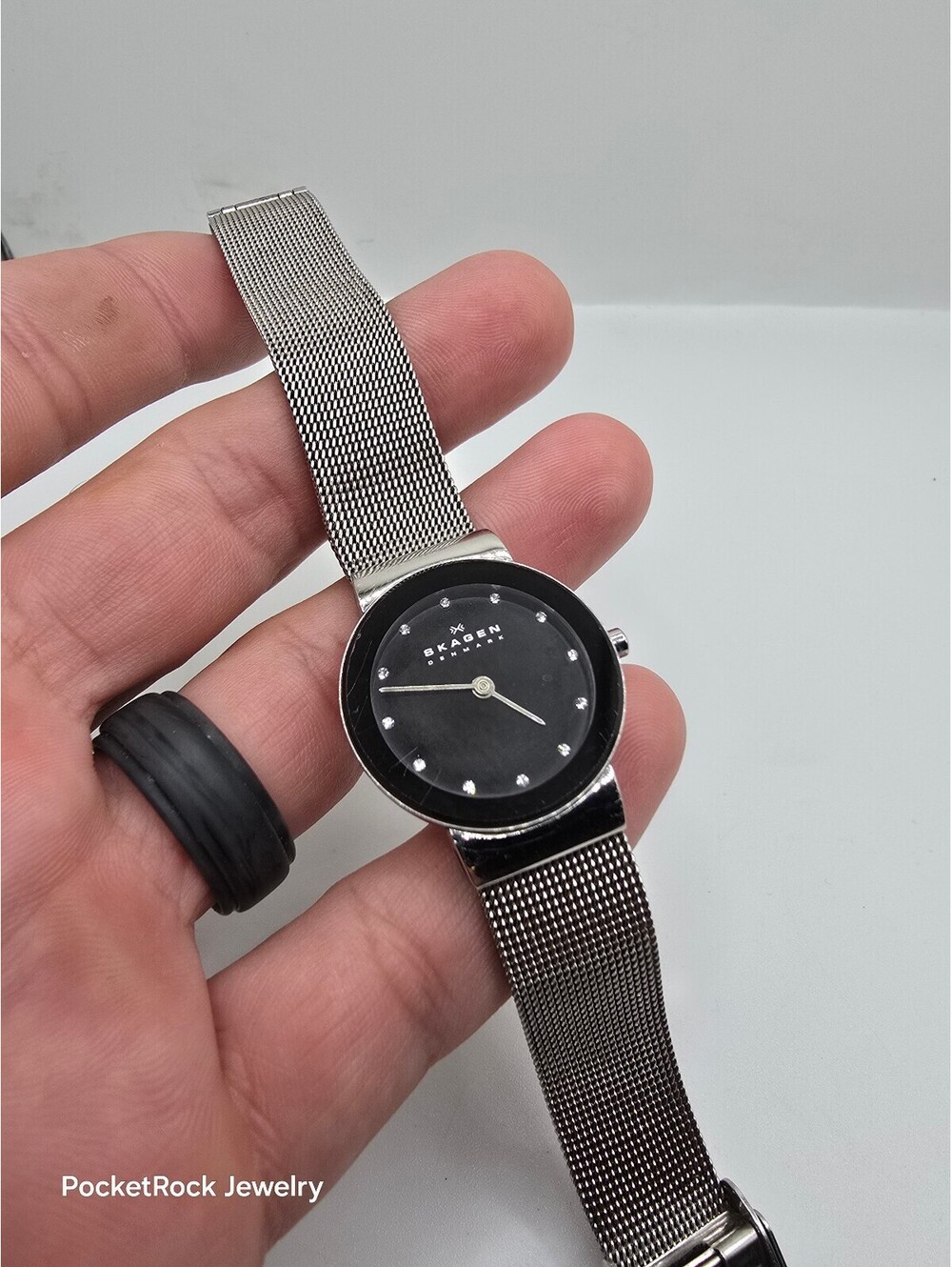 Skagen Women’s Quartz Analog Black Dial Silver Stainless Steel Mesh Bracelet